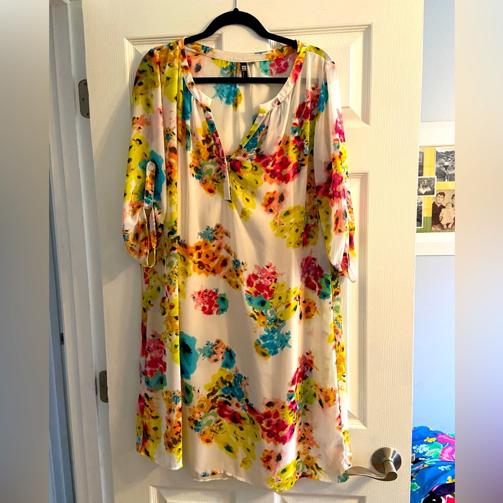 Kut dress floral sheer overlay, cream underneath